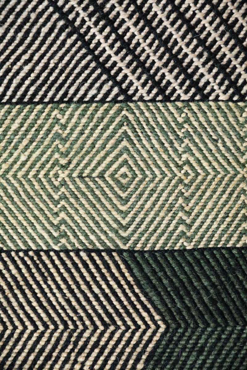 Unique Green Striped Zanafi Moroccan Wool Kilim Rug - 5&#39;7&quot; x 3&#39;7&quot; ft