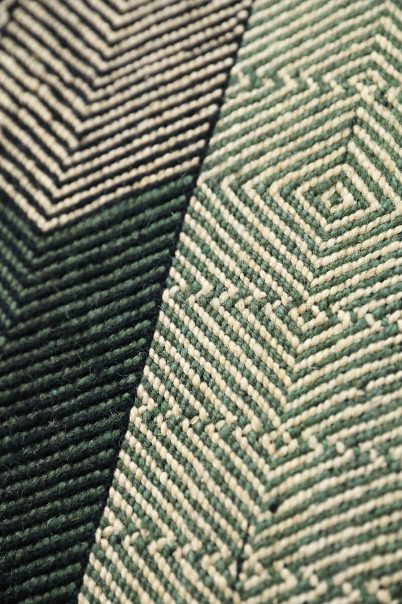 Unique Green Striped Zanafi Moroccan Wool Kilim Rug - 5'7