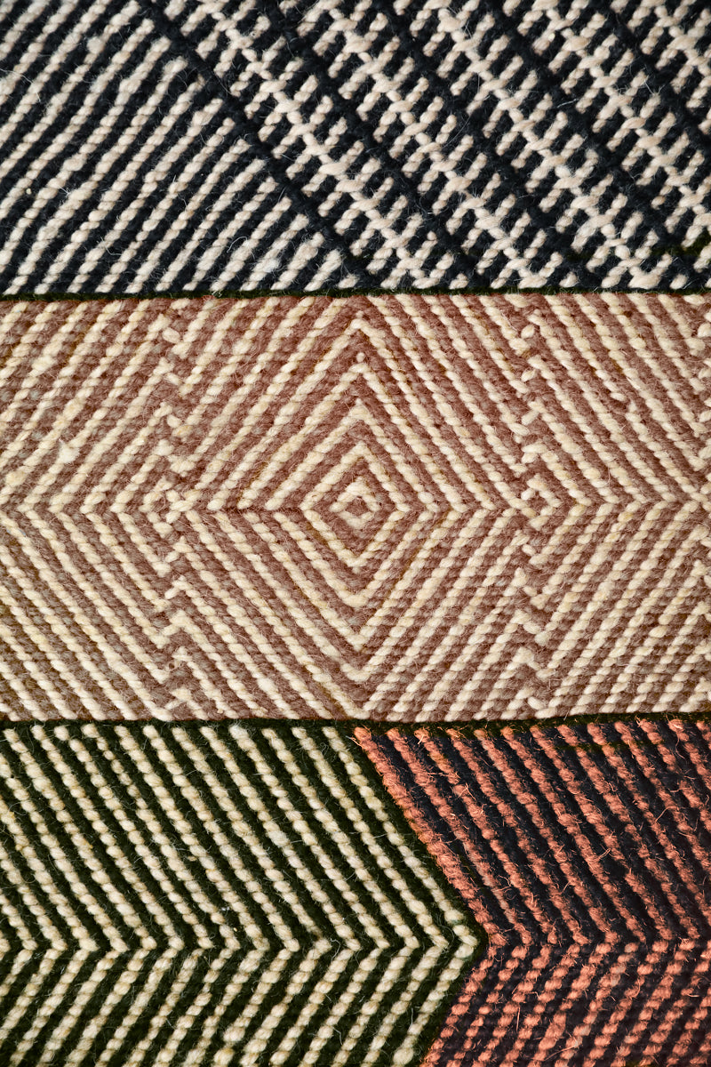 close up Ouive Striped Chadoui Zanafi - Dusty Rose + Coral - Flatweave Moroccan Rug (Made-to-order)
