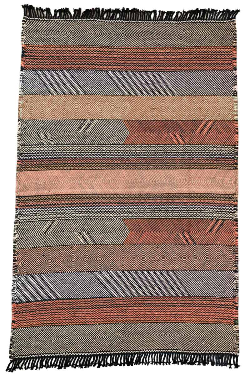 Striped Chadoui Zanafi - Dusty Rose + Coral - Flatweave Moroccan Rug
