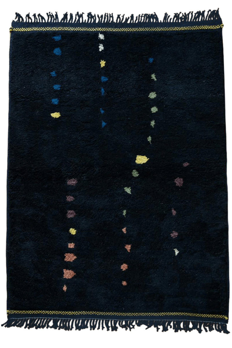 AT NIGHT Midnight Black + Multicolor Linear Dots Made-To-Order Moroccan Wool Rug