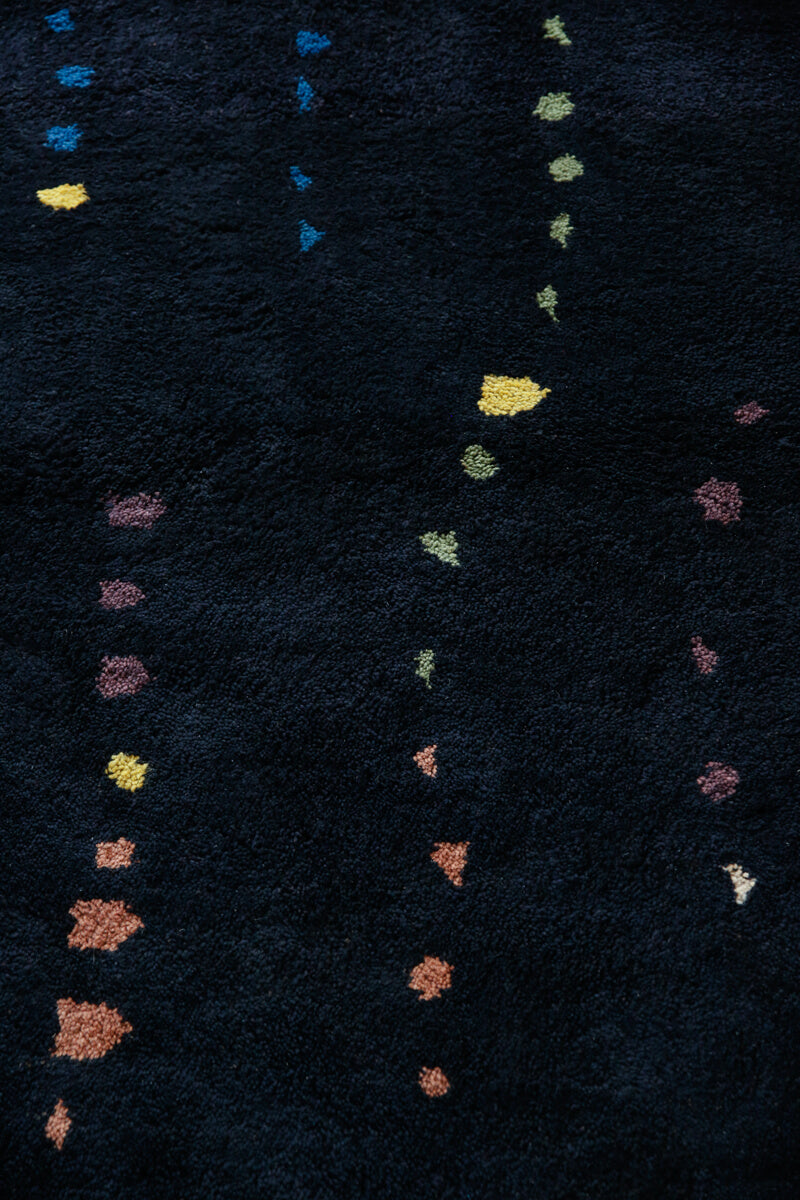 AT NIGHT Midnight Black + Multicolor Linear Dots Made-To-Order Moroccan Wool Rug