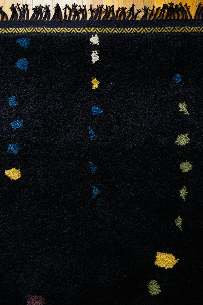 NIGHT Midnight Black + Multicolor Linear Dots Made-To-Order Moroccan Wool Rug