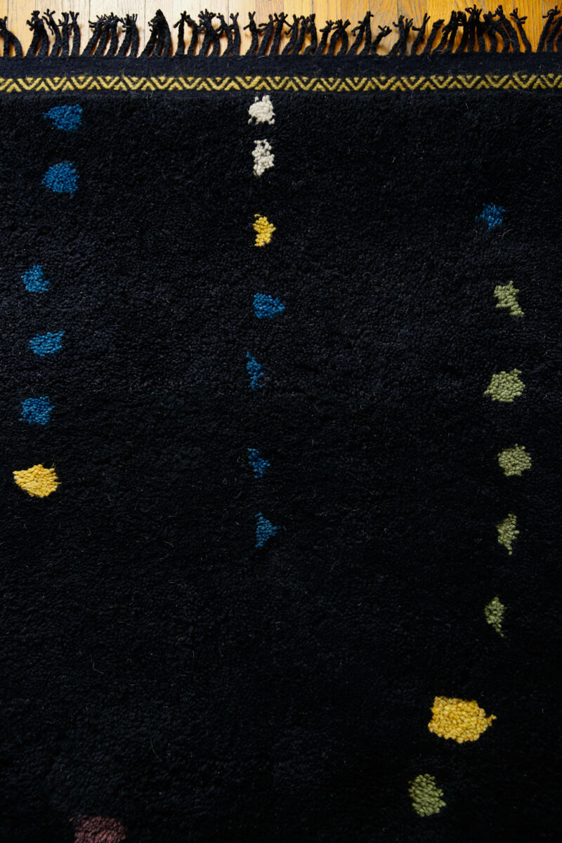 NIGHT Ink Blue-Black + Multicolor Dots Moroccan Wool Rug - 5&#39;9 x 4&#39;2