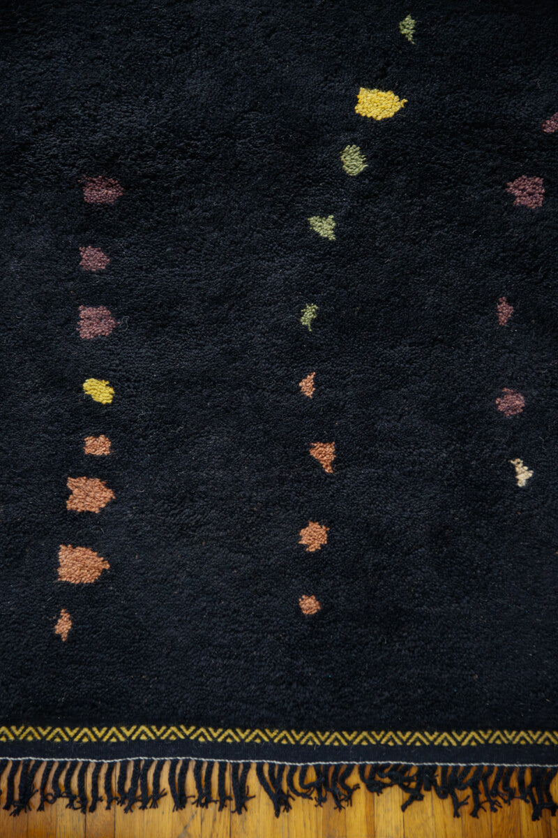 NIGHT Midnight Black + Multicolor Linear Dots Made-To-Order Moroccan Wool Rug