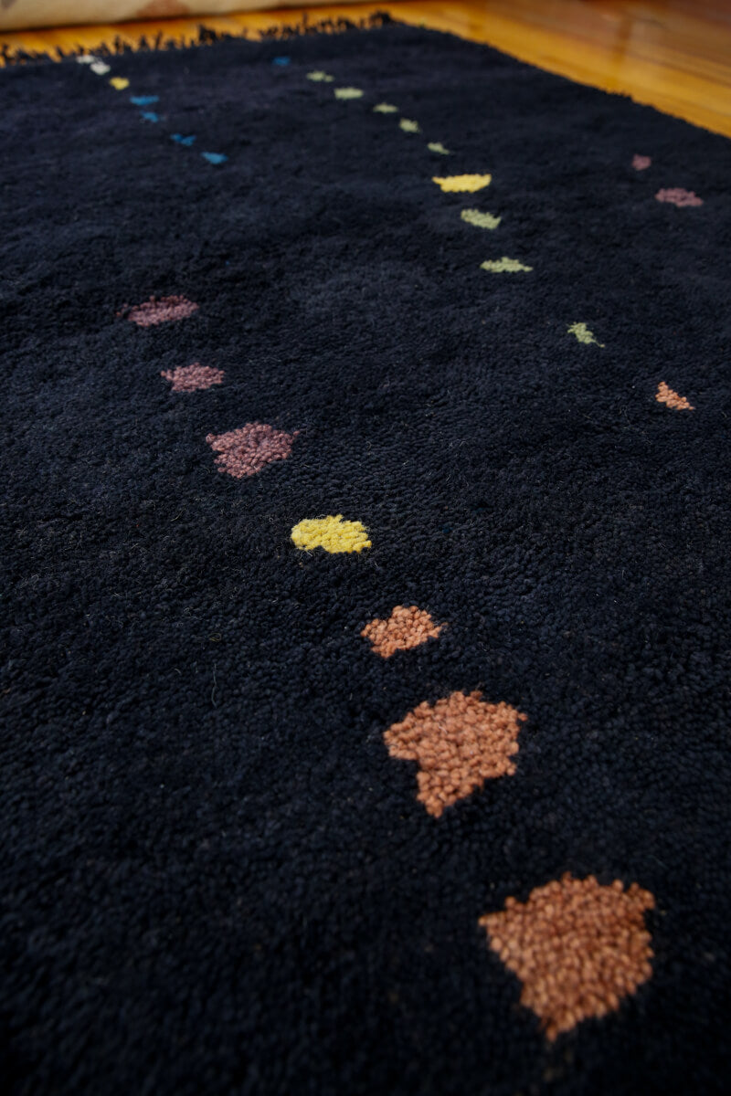 NIGHT Midnight Black + Multicolor Linear Dots Made-To-Order Moroccan Wool Rug