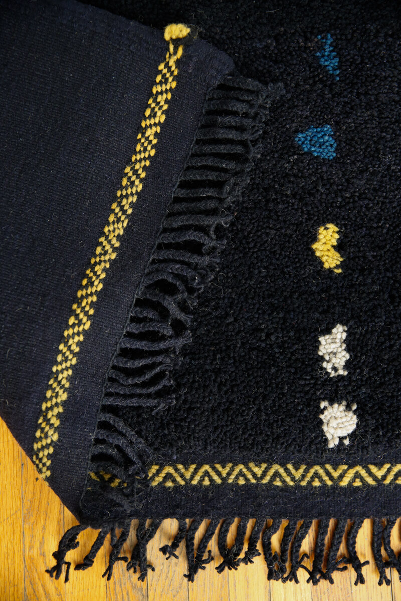 NIGHT Midnight Black + Multicolor Linear Dots Made-To-Order Moroccan Wool Rug