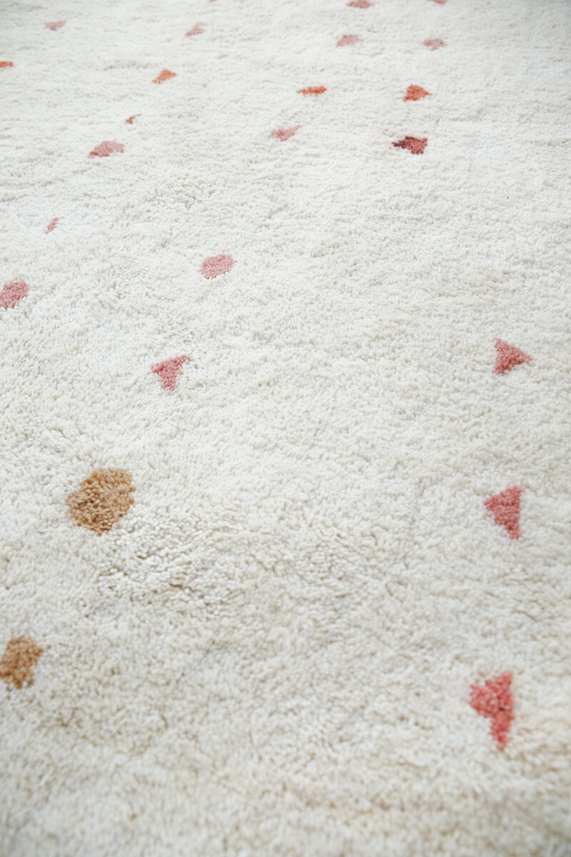 &quot;SPRING&quot; Hand-knotted Moroccan Wool Rug (Made-to-order) - Natural White with Beige, Rose, Burgundy, Eggplant &amp; Pink