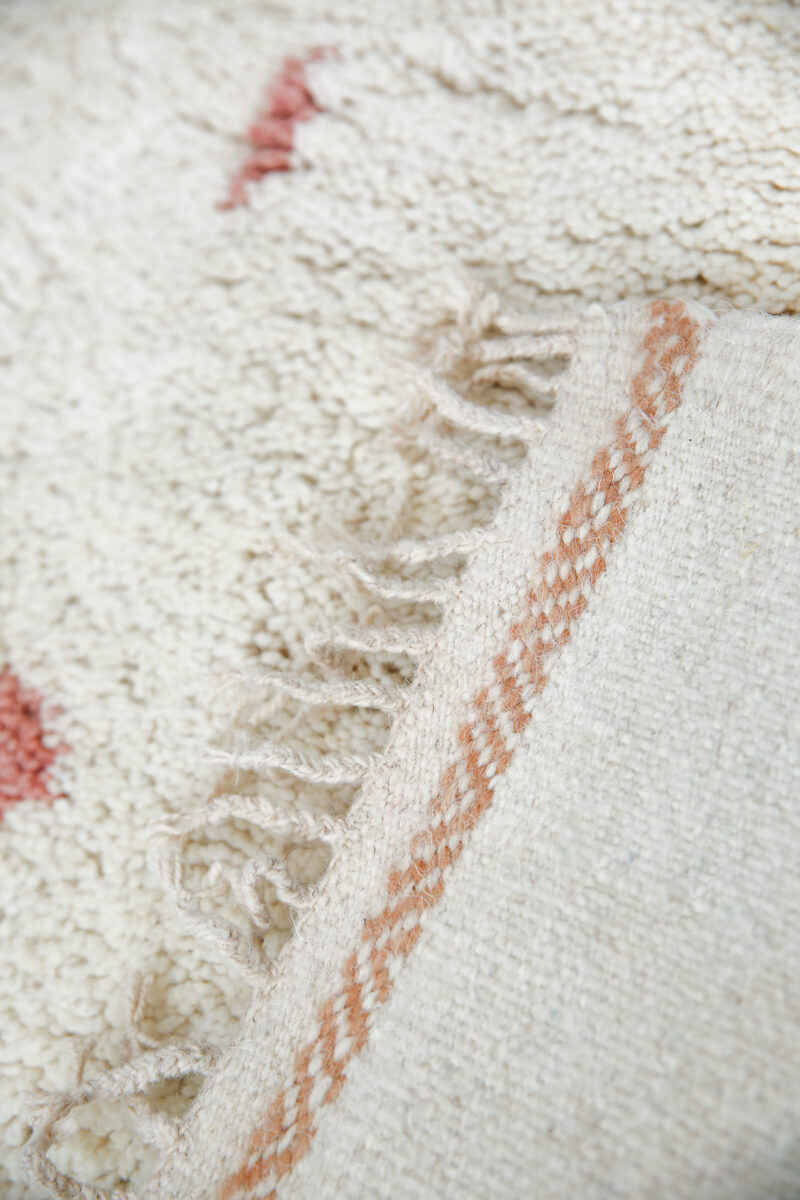 &quot;SPRING&quot; Natural White Moroccan Wool Rug With Beige, Rose, Indian Red, Eggplant &amp; Dusty Rose - 5&#39;7 x 8&#39;4&quot;