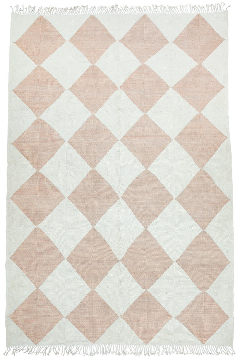 DIAMOND Checker Zanafi Moroccan Wool Rug - Chilean Pink + Natural White