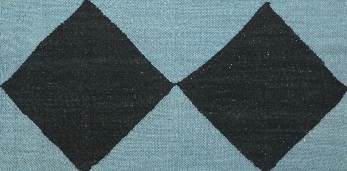 Light Blue and Soft Black Diaond Zanafi Moroccan rug close up