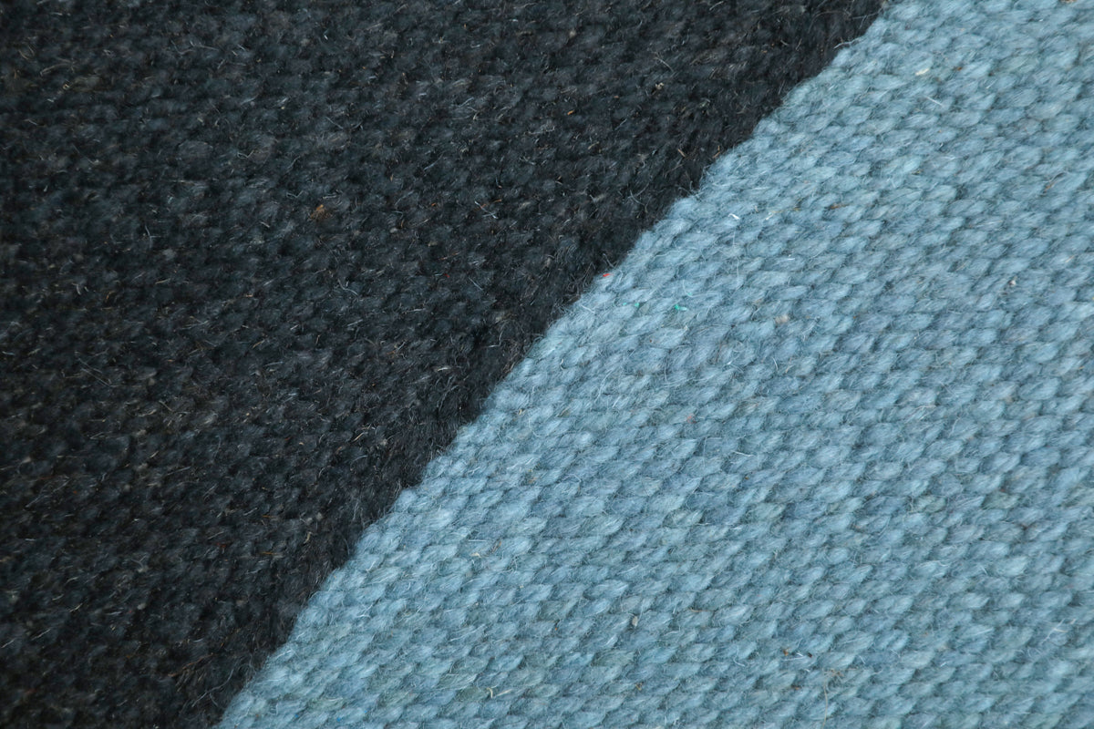 Close up DIAMOND Made-to-order Light Blue and Black Checker Zanafi Moroccan Wool Rug 