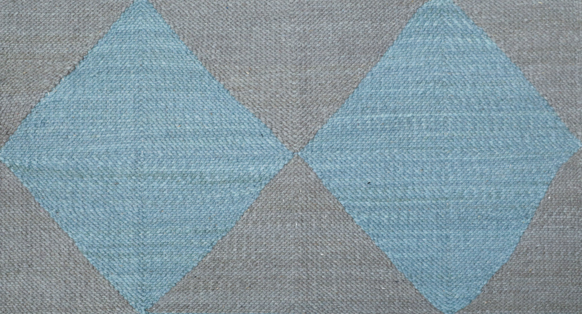 &quot;DIAMOND&quot; Checker Zanafi Flatweave Wool Rug (Made-to-Order) - Light Blue + Gray