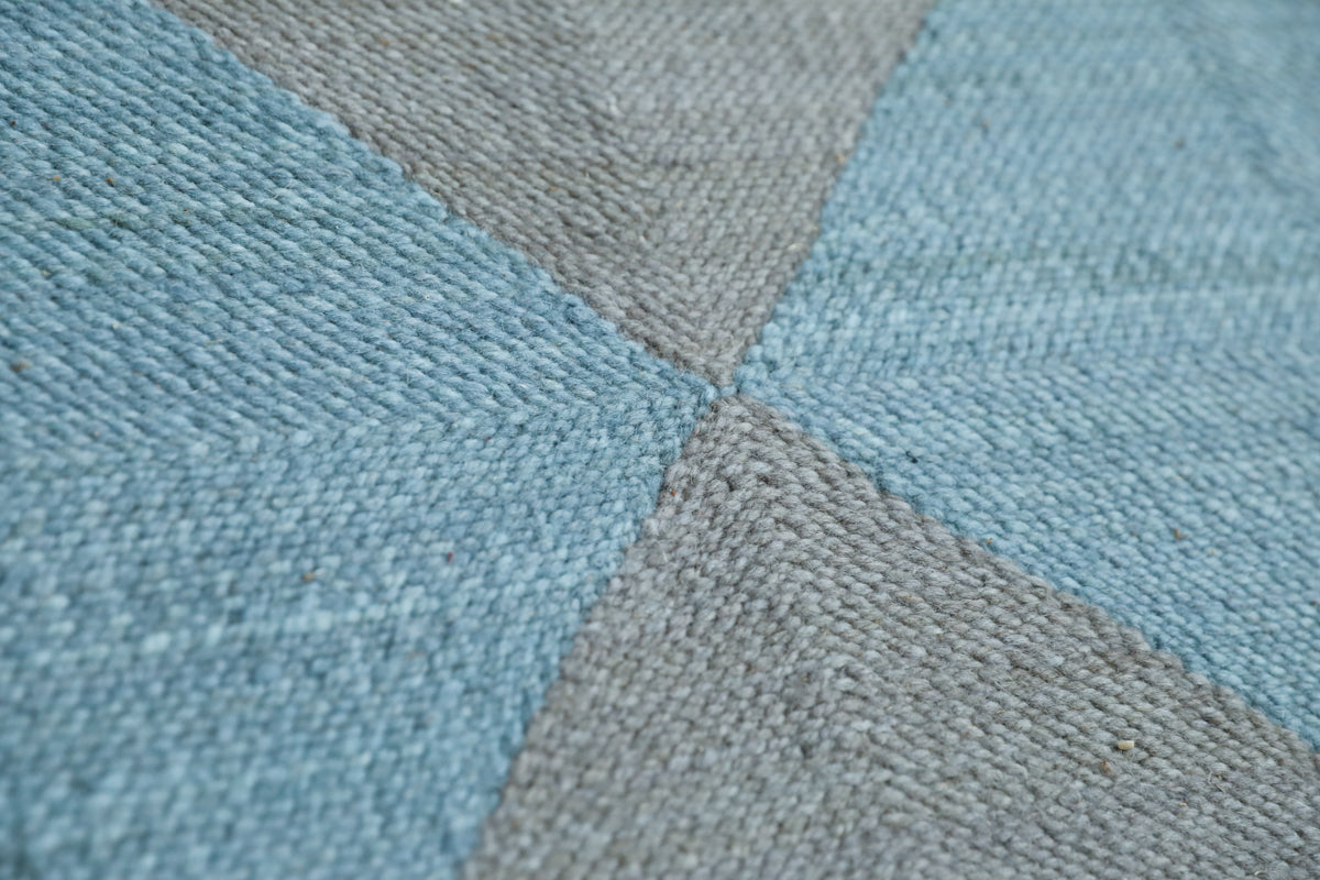 &quot;DIAMOND&quot; Checker Zanafi Flatweave Wool Rug (Made-to-Order) - Light Blue + Gray