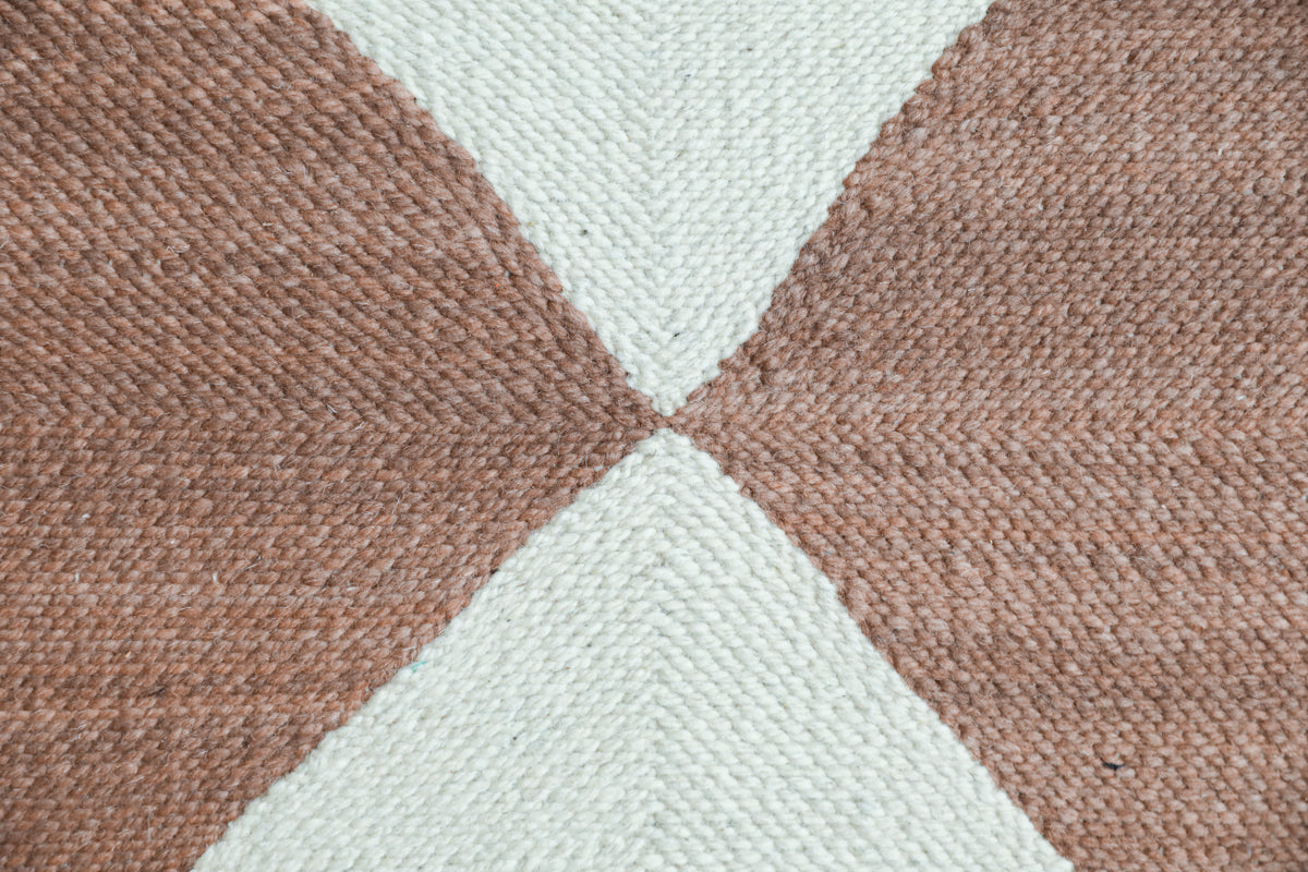 close up DIAMOND Made-to-order Redwood and White Checker Zanafi Moroccan Wool Rug