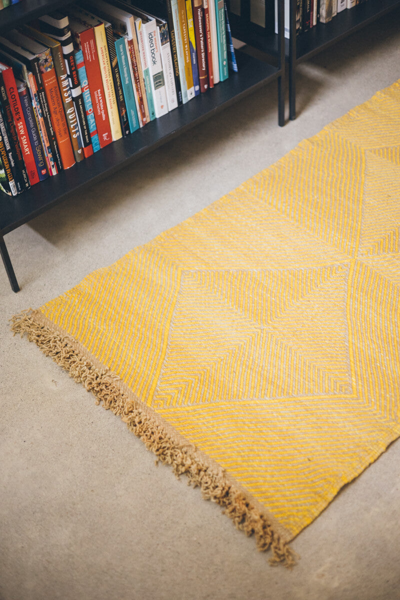 Yellow and Sand Flatweave Zanafi Moroccan Wool Runner - 2.5 x 8&#39;