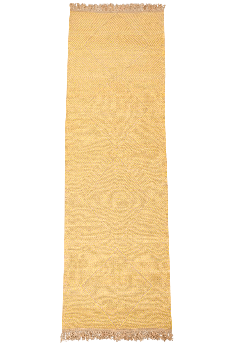 Yellow and Sand Flatweave Zanafi Moroccan Wool Runner - 2.5 x 8'