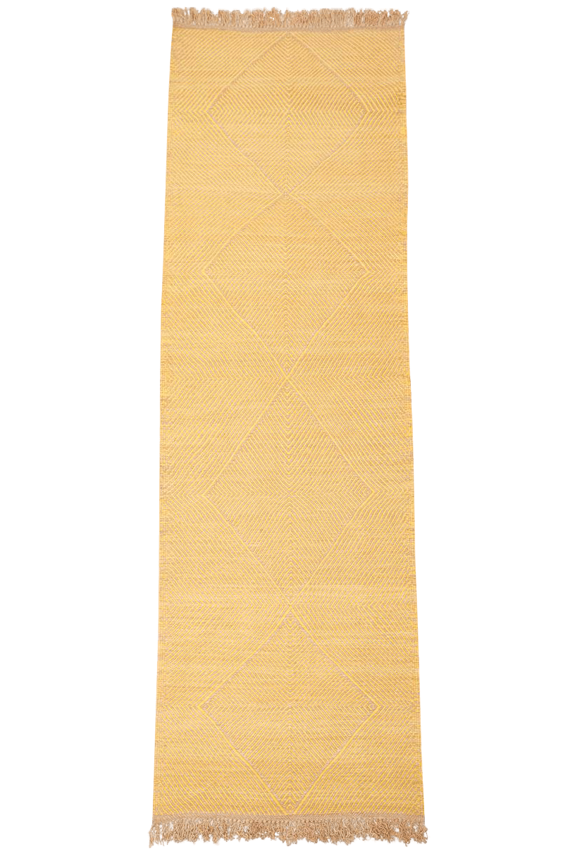 Yellow and Sand Flatweave Zanafi Moroccan Wool Runner - 2.5 x 8&#39;