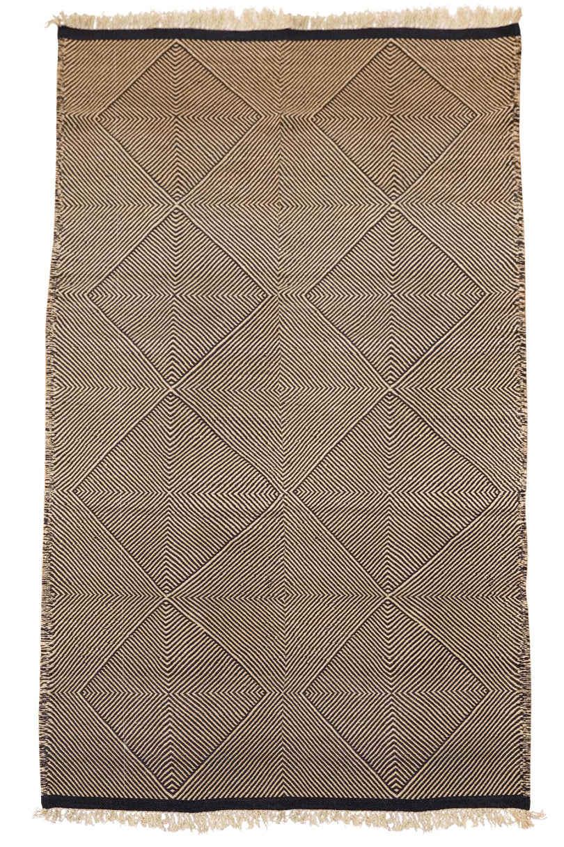 Two-tone Zanafi Flatweave Moroccan Wool Rug (Made-to-order) - Black + Sand