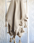Moroccan Pom Pom Throw Blanket - Linen