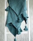 Moroccan Pom Pom Throw Blanket - Teal Blue