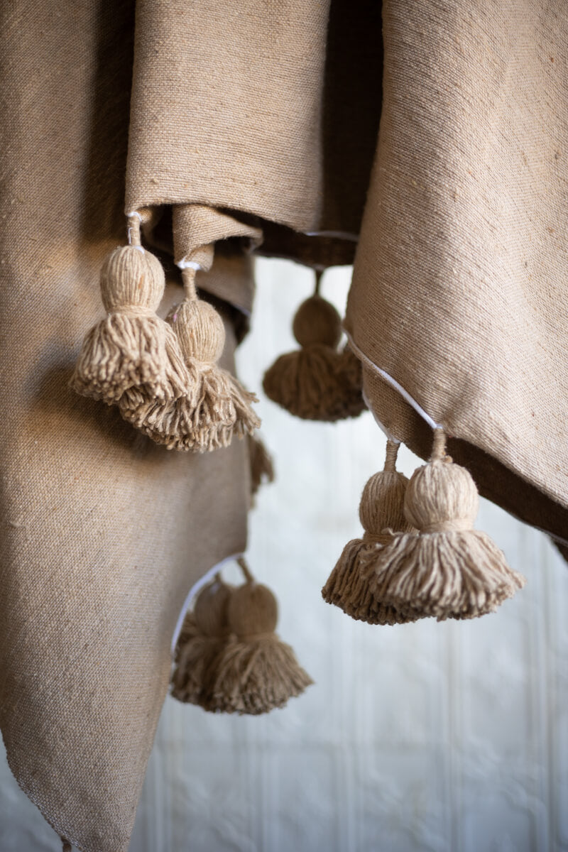 Moroccan Pom Pom Blanket - Beige