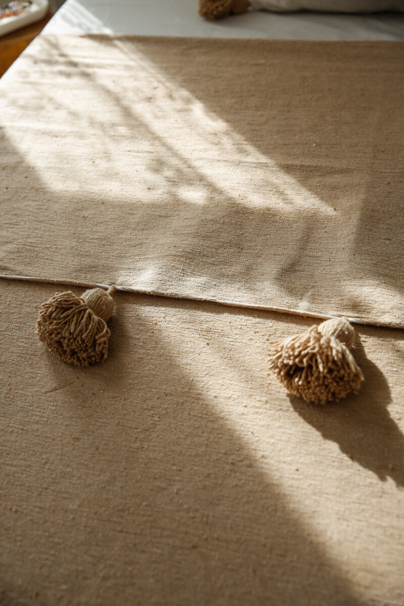 Moroccan Pom Pom Blanket - Beige