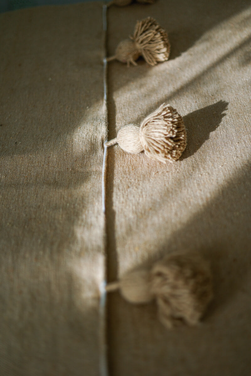 Moroccan Pom Pom Blanket - Beige