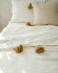 Moroccan Pom Pom Blanket - White with Beige Pom-poms
