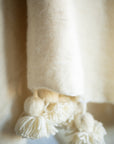 Moroccan Pom Pom Wool Blanket - Natural White