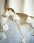 Moroccan Pom Pom Wool Blanket - Natural White