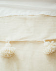 Moroccan Pom Pom Wool Blanket - Natural White