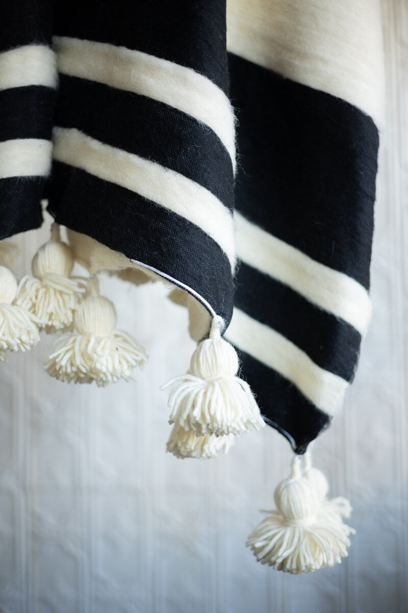 Striped pom outlet pom blanket