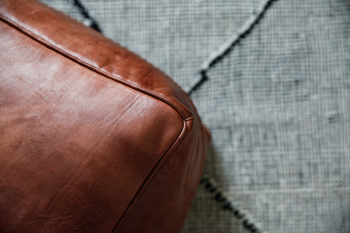 AVAILABLE FOR PRE-SALE -Hand-made natural leather pouf cube - 18&quot;x18&quot;x14&quot; inches - Available in Brown, Black and White