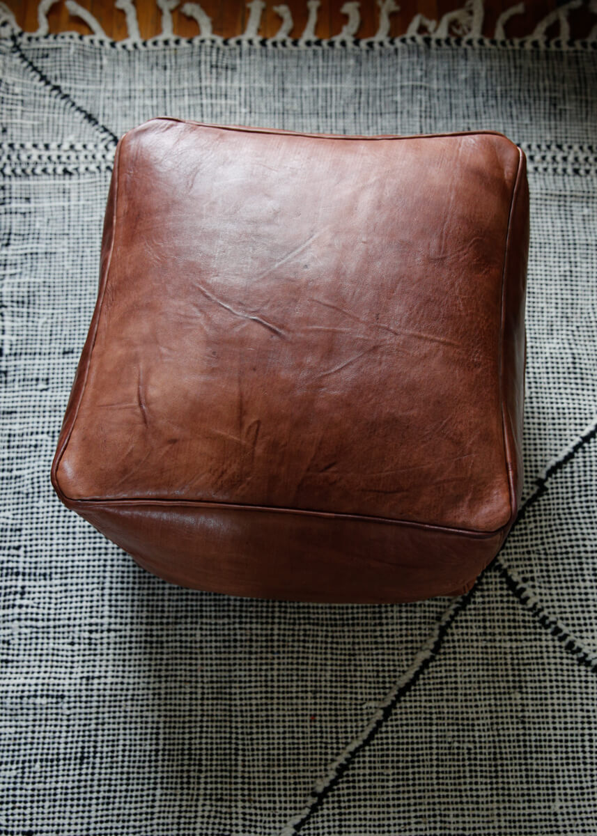 AVAILABLE FOR PRE-SALE -Hand-made natural leather pouf cube - 18&quot;x18&quot;x14&quot; inches - Available in Brown, Black and White