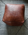 Toffee Hand-made natural leather pouf cube