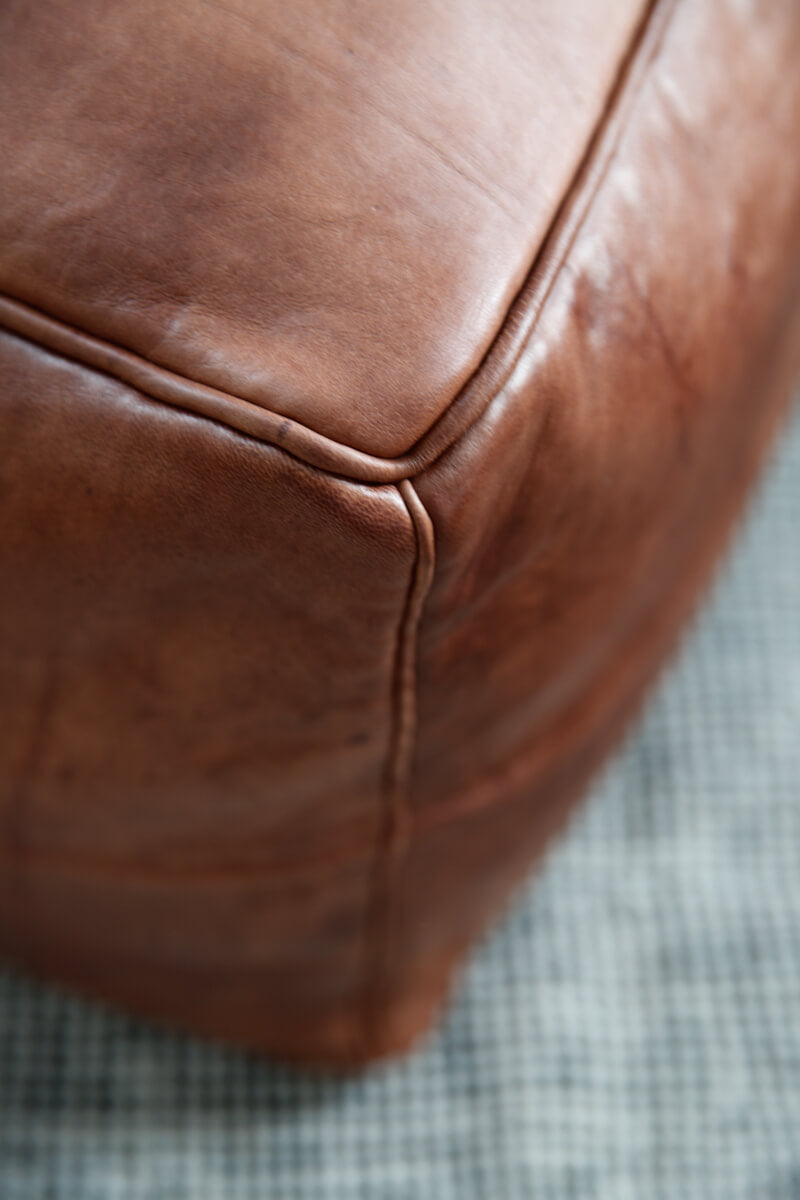 AVAILABLE FOR PRE-SALE -Hand-made natural leather pouf cube - 18&quot;x18&quot;x14&quot; inches - Available in Brown, Black and White