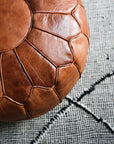 Toffee colored round natural leather pouf - 22"x14"inches