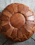 Toffee colored round natural leather pouf - 22"x14"inches