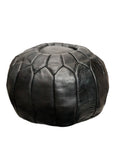 Black Natural Genuine Leather Round Floor Pouf - 22" x 14" inches