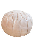 Light Natural Genuine Leather Round Floor Pouf - 22"x14" inches