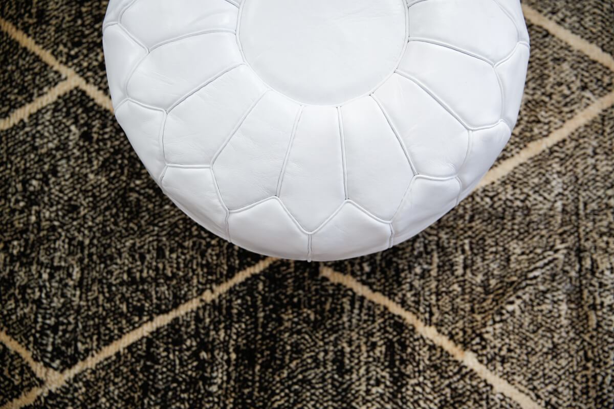 White Round Genuine Leather Floor Pouf - 22&quot;x14&quot;inches