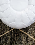 White Round Genuine Leather Floor Pouf - 22"x14"inches