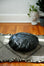 Black small leather cushion for sitting on the floor