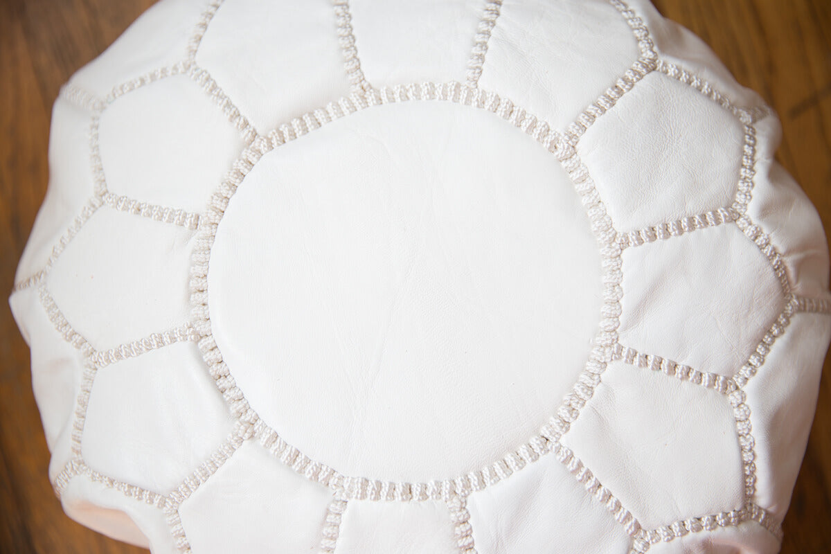 Mini Pouf White Leather Meditation Zafu / Mini Moroccan Floor Pouf Hand-made – OUIVE