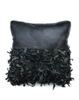 Geometric Shag Leather Decorative Pillow - Black  18 x 18" inches