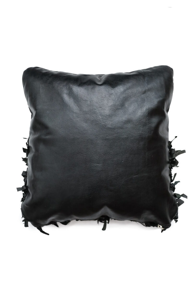 Geometric Shag Leather Decorative Pillow - Black  18 x 18&quot; inches