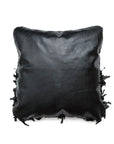 Geometric Shag Leather Decorative Pillow - Black  18 x 18" inches
