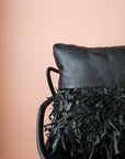 Geometric Shag Leather Decorative Pillow - Black  18 x 18" inches
