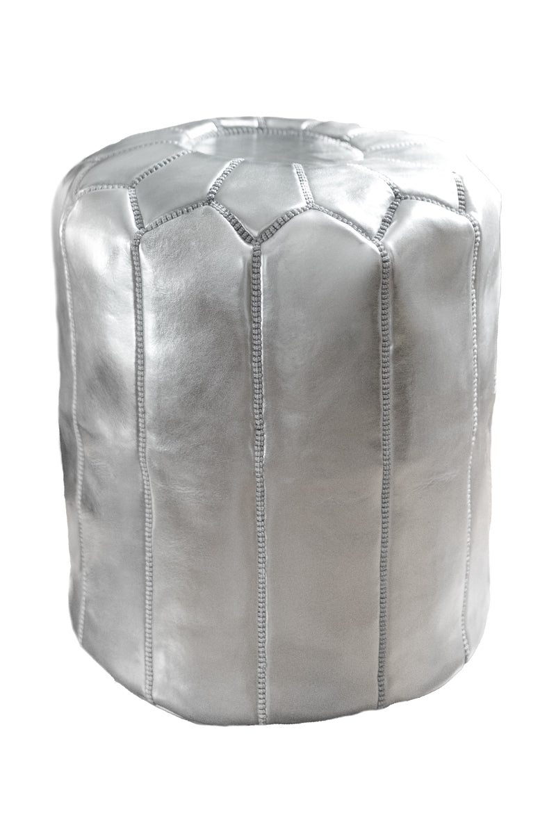 Silver Tall Leather Floor Pouf - 15&quot; x 18&quot; inches